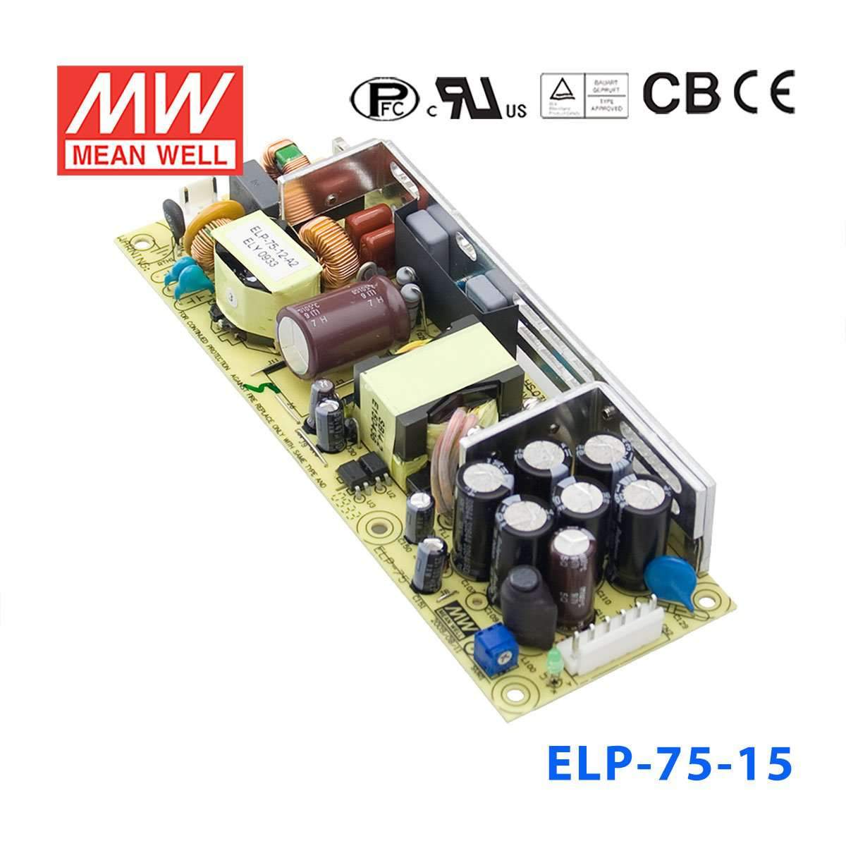 Mean Well ELP - 75 - 15 Power Supply 75W 15V - ELP - 75 - 15 - powersupplymall.com