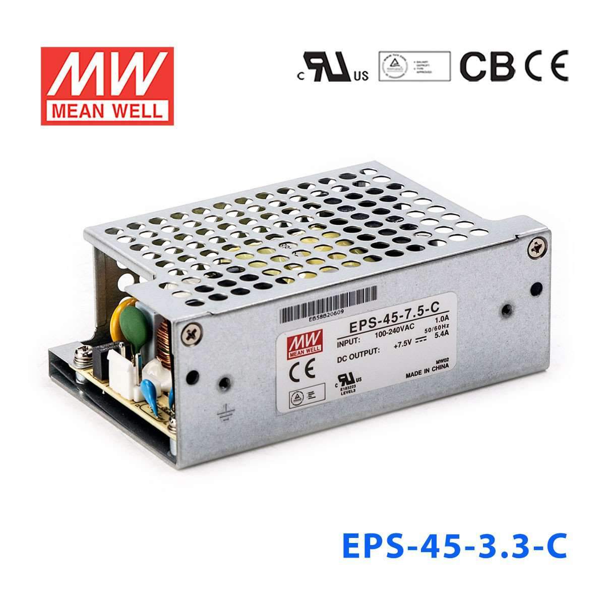 Mean Well EPS - 45 - 3.3 - C Power Supply 26W 3.3V - EPS - 45 - 3.3 - C - powersupplymall.com