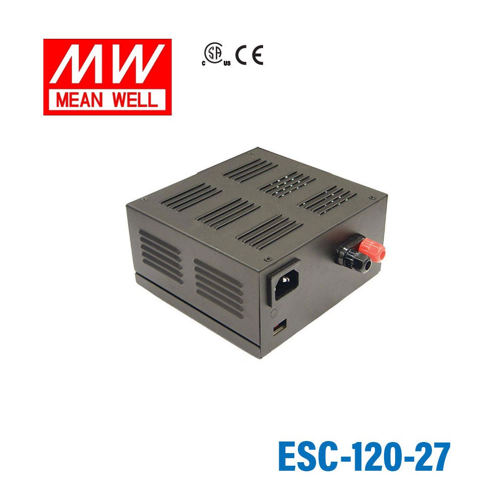 Mean Well ESC-120-27 AC-DC Desktop Power Supply or Charger 108W 27V 4A with 3 pin IEC320-C14 input socket - ESC-120-27 - powersupplymall.com