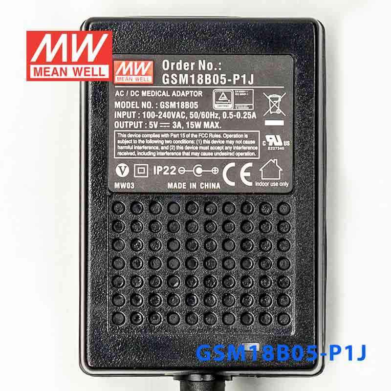 Mean Well GSM18B05 - P1J Power Supply 15W 5V - GSM18B05 - P1J - powersupplymall.com