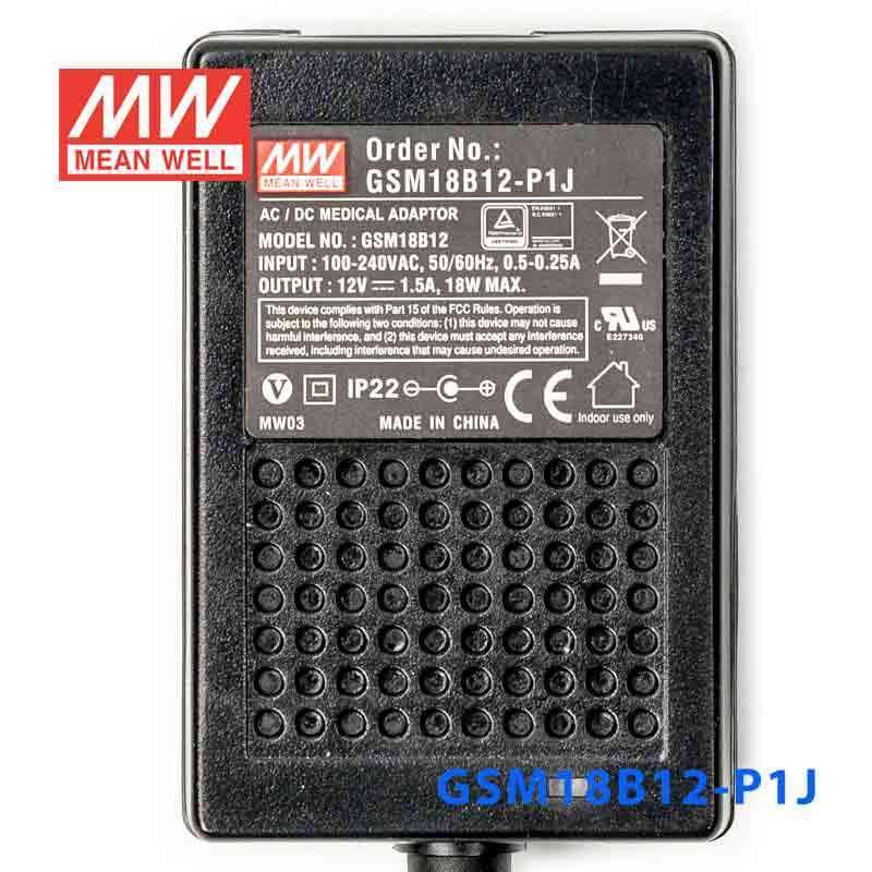 Mean Well GSM18B12 - P1J Power Supply 18W 12V - GSM18B12 - P1J - powersupplymall.com