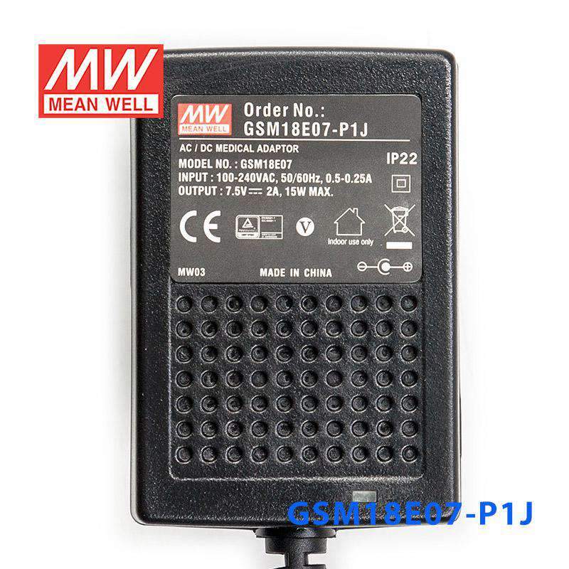 Mean Well GSM18E07 - P1J Power Supply 15W 7.5V - GSM18E07 - P1J - powersupplymall.com