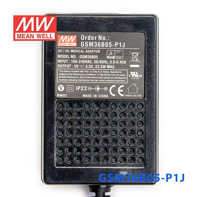 Mean Well GSM36B05 - P1J Power Supply 22.5W 5V - GSM36B05 - P1J - powersupplymall.com