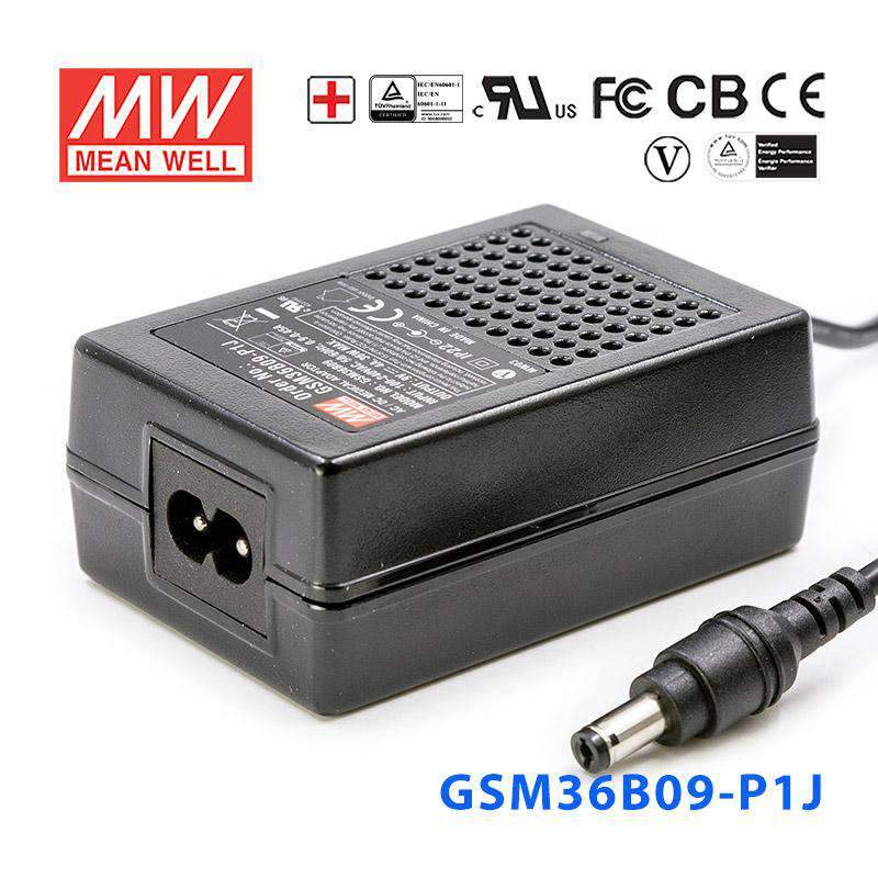 Mean Well GSM36B09 - P1J Power Supply 36W 9V - GSM36B09 - P1J - powersupplymall.com