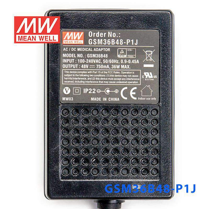 Mean Well GSM36B48P1J Power Supply 36W 48V - GSM36B48 - P1J - powersupplymall.com