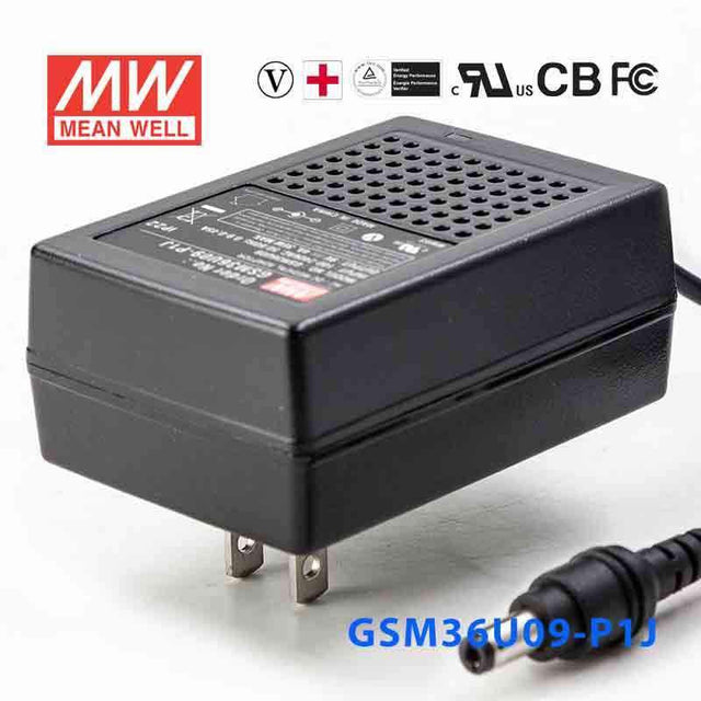 Mean Well GSM36U09 - P1J Power Supply 36W 9V - GSM36U09 - P1J - powersupplymall.com