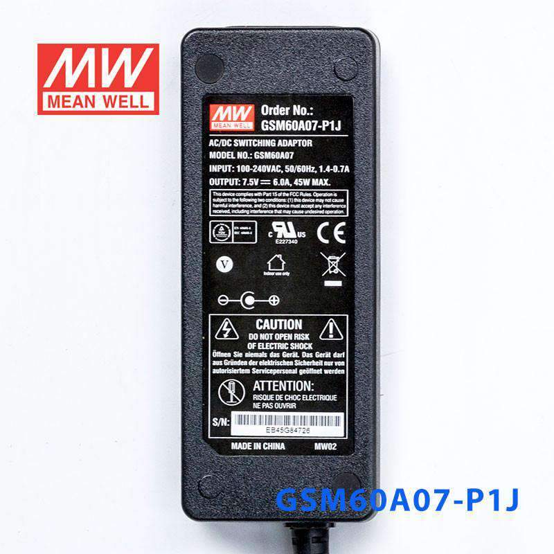 Mean Well GSM60A07 - P1J Power Supply 45W 7.5V - GSM60A07 - P1J - powersupplymall.com