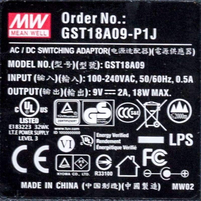 Mean Well GST18A09 - P1J Power Supply 18W 9V - GST18A09 - P1J - powersupplymall.com