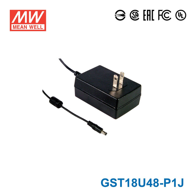 Mean Well GST18U48-P1J Power Supply 18W 48V 375mA - GST18U48-P1J - powersupplymall.com