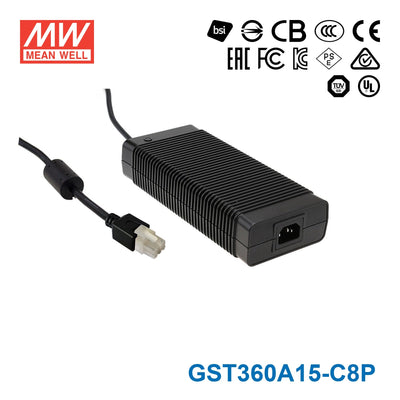 Mean Well GST360A15-C8P AC-DC Industrial Adaptor 340.5W 15V With 8 Pin Connector 22.7A