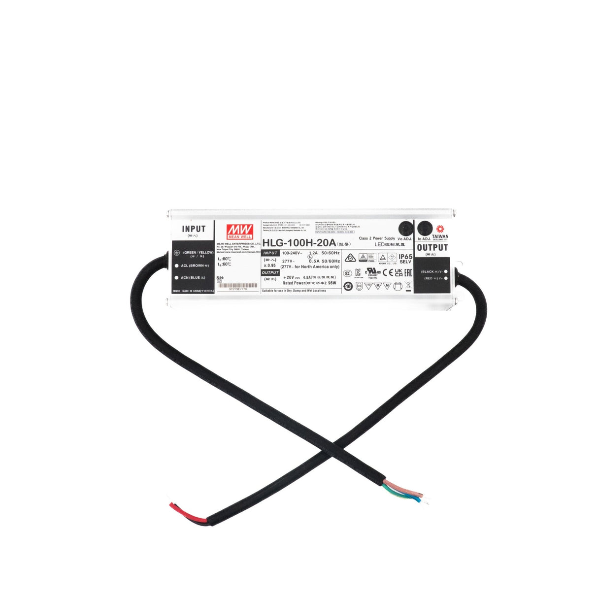 Mean Well HLG - 100H - 20A Power Supply 100W 20V - Adjustable - HLG-100H-20A - powersupplymall.com