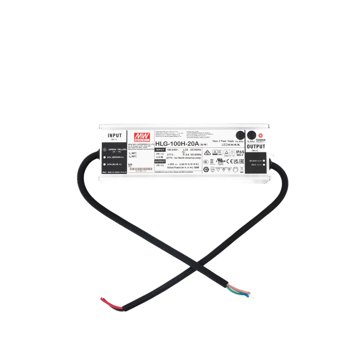 Mean Well HLG-100H-20A Power Supply 100W 20V - Adjustable 4.8A - HLG-100H-20A - powersupplymall.com