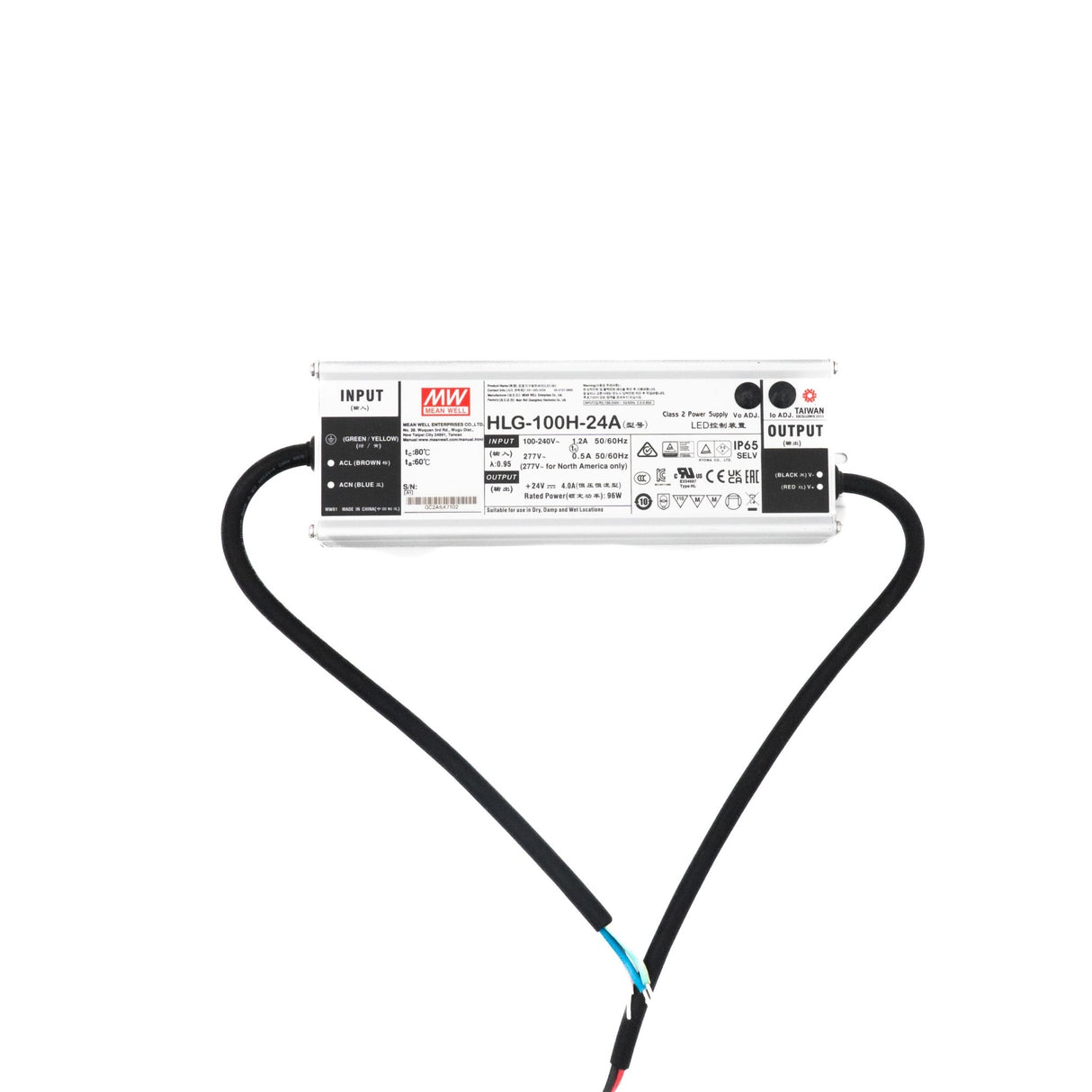 Mean Well HLG - 100H - 24A Power Supply 100W 24V - Adjustable - HLG-100H-24A - powersupplymall.com