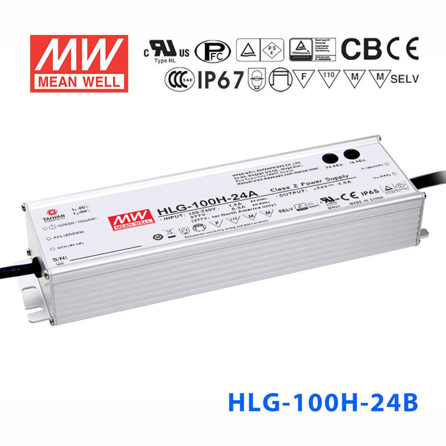 Mean Well HLG - 100H - 24AB Power Supply 100W 24V - Adjustable and Dimmable - HLG - 100H - 24AB - powersupplymall.com