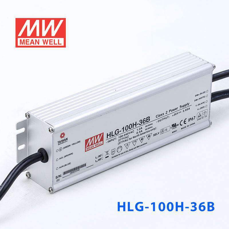 Mean Well HLG-100H-36B Power Supply 100W 36V - Dimmable 2.65A - HLG-100H-36B - powersupplymall.com