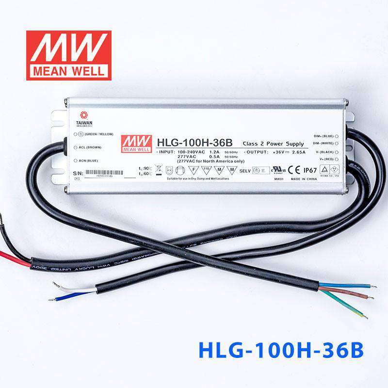 Mean Well HLG-100H-36B Power Supply 100W 36V - Dimmable 2.65A - HLG-100H-36B - powersupplymall.com