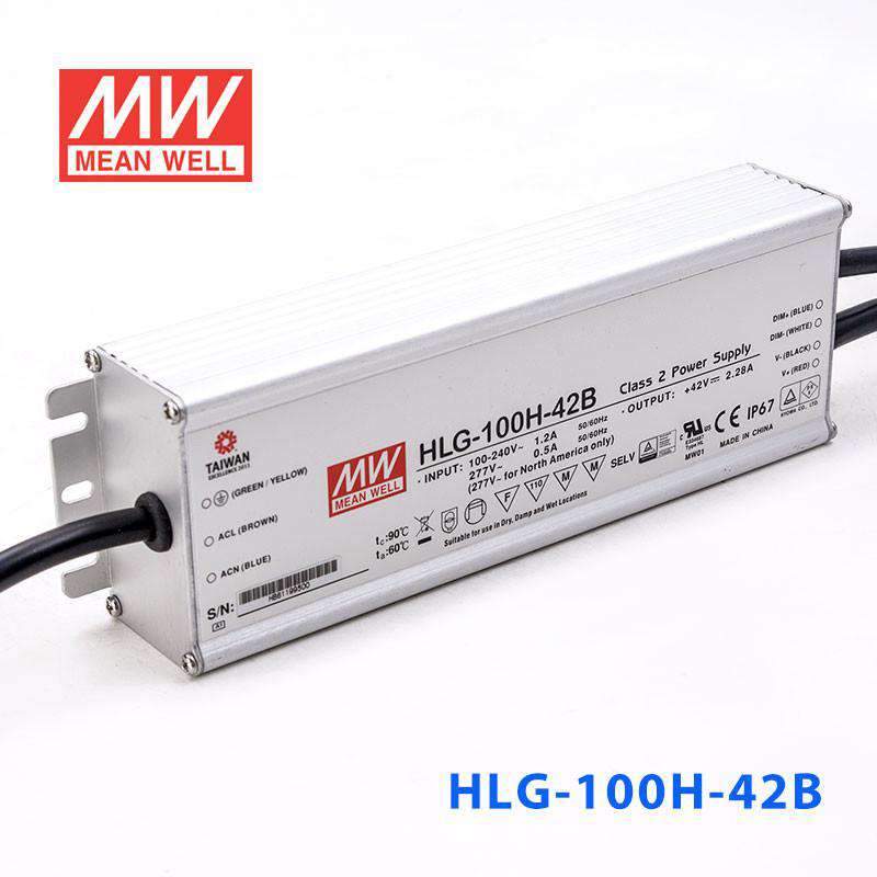 Mean Well HLG-100H-42B Power Supply 100W 42V - Dimmable 2.28A - HLG-100H-42B - powersupplymall.com