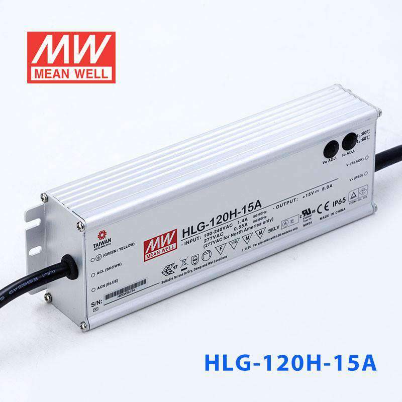 Mean Well HLG-120H-15A Power Supply 120W 15V - Adjustable 8A - HLG-120H-15A - powersupplymall.com
