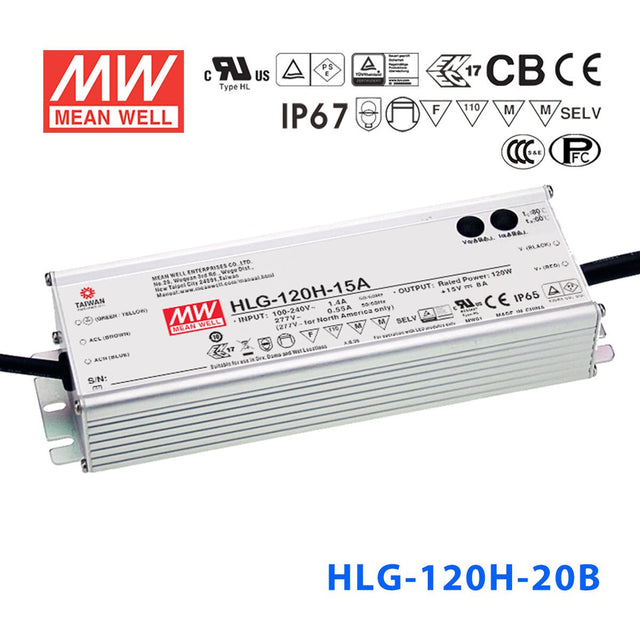 Mean Well HLG - 120H - 20AB Power Supply 120W 20V - Adjustable and Dimmable - HLG - 120H - 20AB - powersupplymall.com