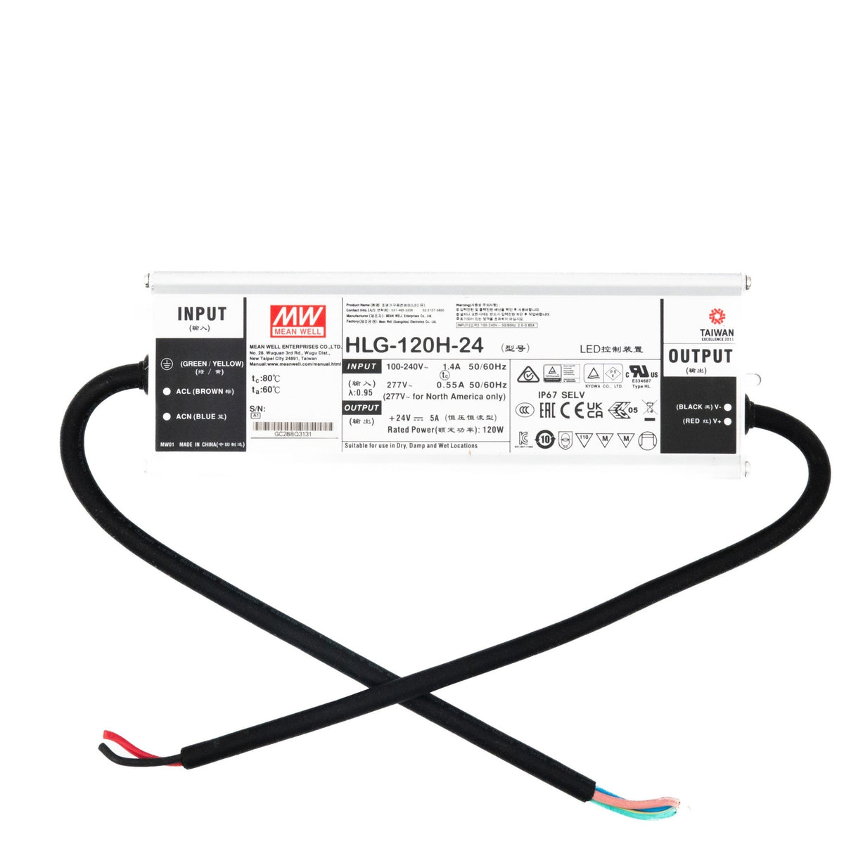 Mean Well HLG-120H-24 Power Supply 120W 24V 5A - HLG-120H-24 - powersupplymall.com