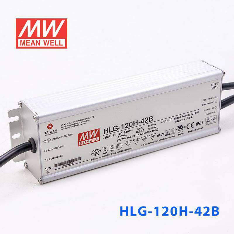 Mean Well HLG-120H-42B Power Supply 120W 42V- Dimmable 2.9A - HLG-120H-42B - powersupplymall.com