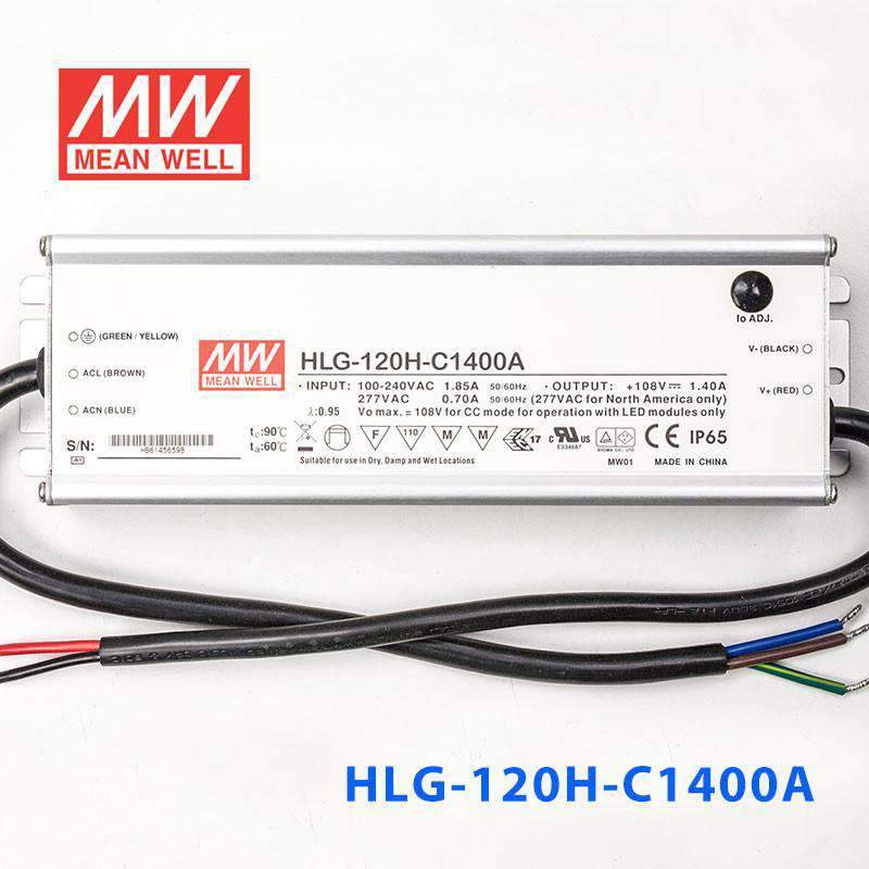 Mean Well HLG-120H-C1400A Power Supply 151.2W 1400mA - Adjustable - HLG-120H-C1400A - powersupplymall.com