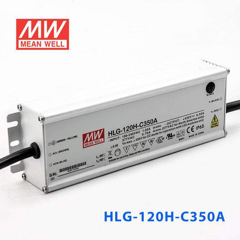 Mean Well HLG-120H-C350A Power Supply 150.5W 350mA - Adjustable - HLG-120H-C350A - powersupplymall.com