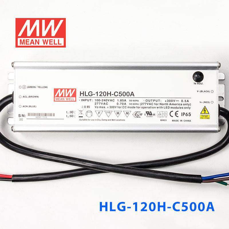 Mean Well HLG - 120H - C500A Power Supply 150W 500mA - Adjustable - HLG-120H-C500A - powersupplymall.com