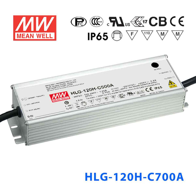 Mean Well HLG - 120H - C700A Power Supply 150.5W 700mA - Adjustable - HLG - 120H - C700A - powersupplymall.com