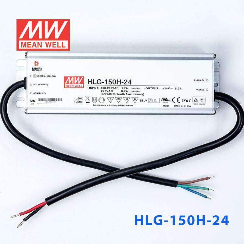 Mean Well HLG-150H-24 Power Supply 150W 24V 6.3A - HLG-150H-24 - powersupplymall.com