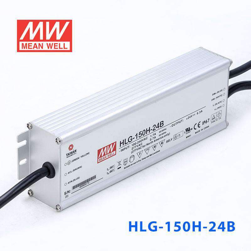 Mean Well HLG-150H-24B Power Supply 150W 24V- Dimmable 6.3A - HLG-150H-24B - powersupplymall.com