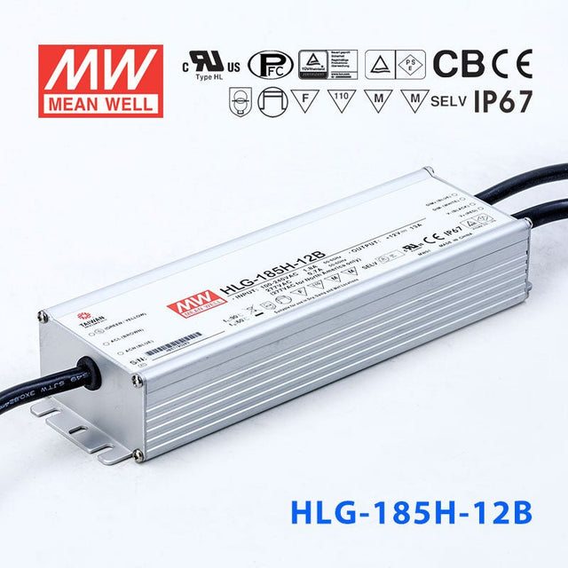 Mean Well HLG-185H-12AB Power Supply 156W 12V - Adjustable and Dimmable 13A - HLG-185H-12AB - powersupplymall.com