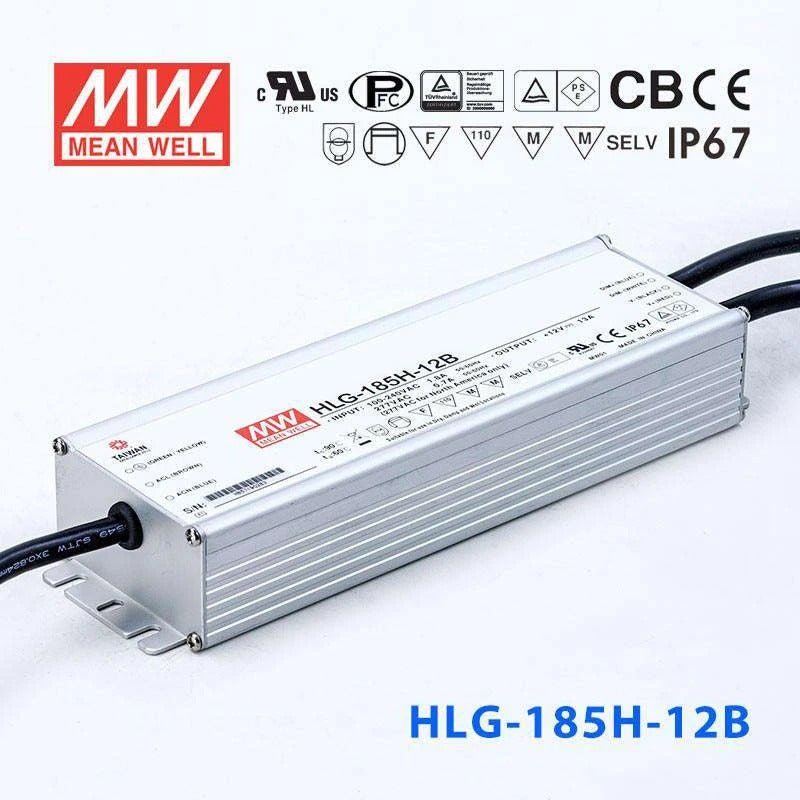 Mean Well HLG-185H-12B Power Supply 156W 12V - Dimmable 13A - HLG-185H-12B - powersupplymall.com