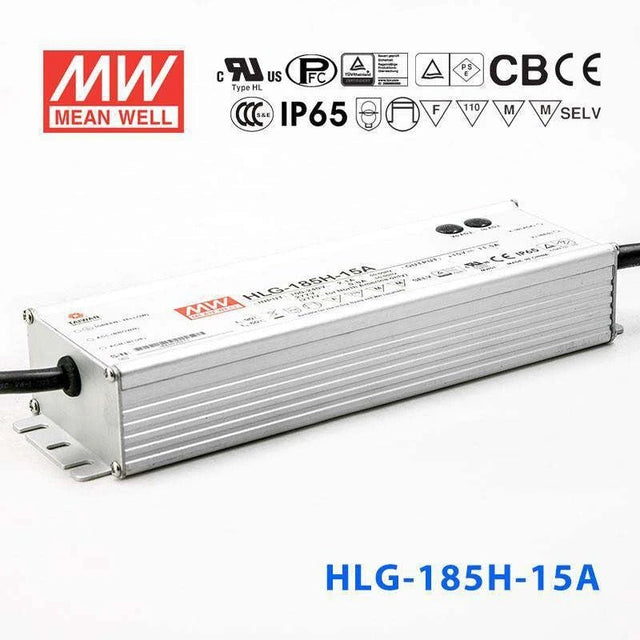 Mean Well HLG-185H-15A Power Supply 172.5W 15V - Adjustable 11.5A - HLG-185H-15A - powersupplymall.com
