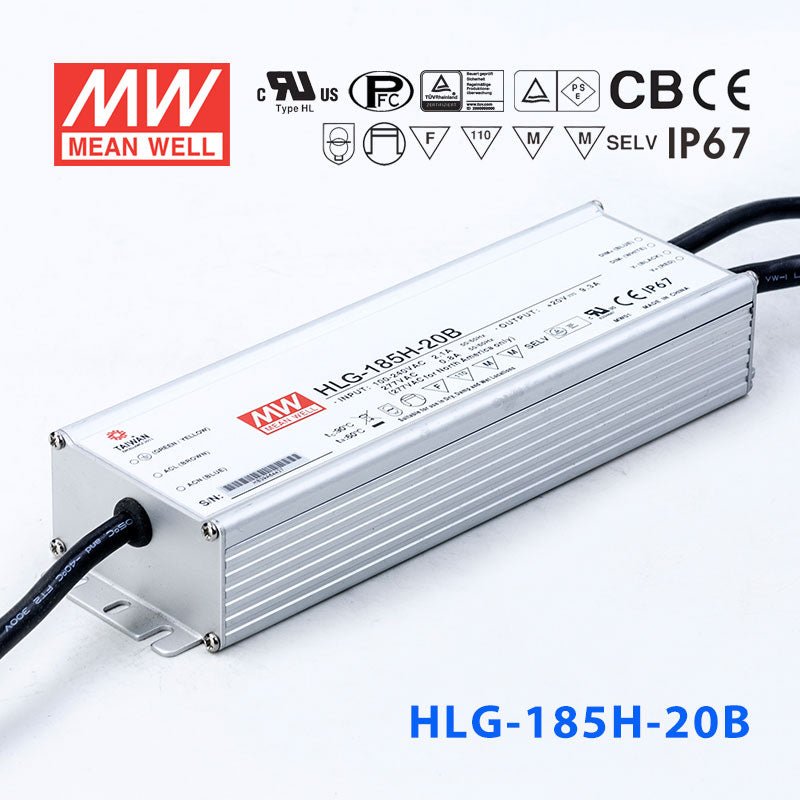 Mean Well HLG-185H-20AB Power Supply 185W 20V - Adjustable and Dimmable 9.3A - HLG-185H-20AB - powersupplymall.com