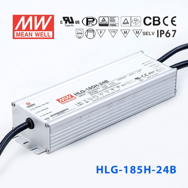 Mean Well HLG-185H-24AB Power Supply 185W 24V - Adjustable and Dimmable 7.8A - HLG-185H-24AB - powersupplymall.com