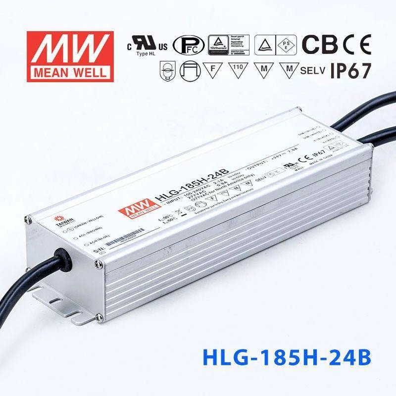 Mean Well HLG-185H-24B Power Supply 185W 24V- Dimmable 7.8A - HLG-185H-24B - powersupplymall.com