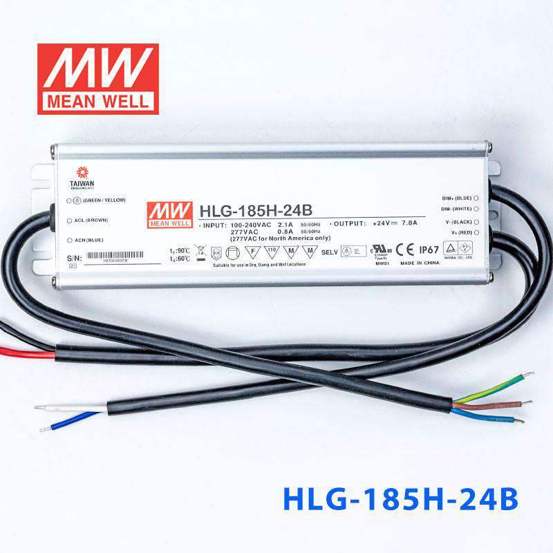 Mean Well HLG-185H-24B Power Supply 185W 24V- Dimmable 7.8A - HLG-185H-24B - powersupplymall.com