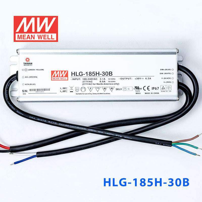 Mean Well HLG-185H-30B Power Supply 185W 30V- Dimmable 6.2A - HLG-185H-30B - powersupplymall.com