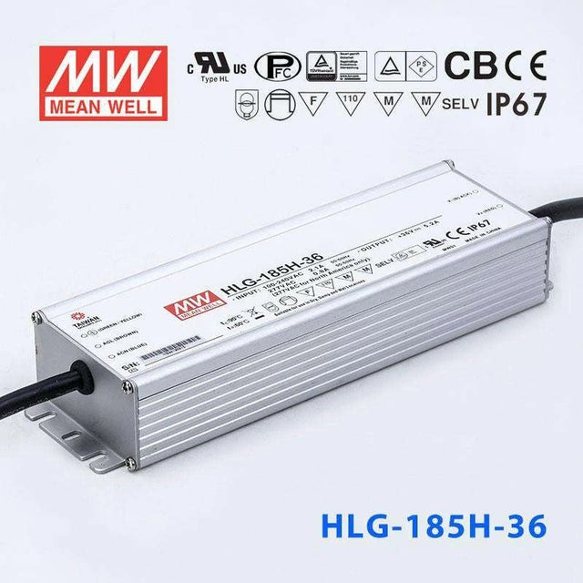 Mean Well HLG-185H-36 Power Supply 185W 36V 5.2A - HLG-185H-36 - powersupplymall.com