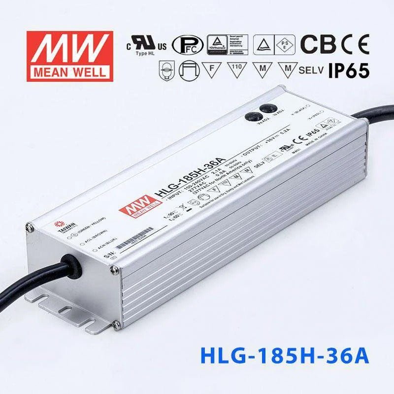Mean Well HLG-185H-36A Power Supply 185W 36V - Adjustable 5.2A - HLG-185H-36A - powersupplymall.com