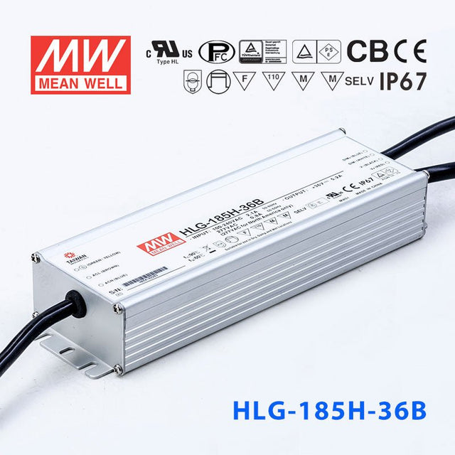 Mean Well HLG-185H-36AB Power Supply 185W 36V - Adjustable and Dimmable 5.2A - HLG-185H-36AB - powersupplymall.com