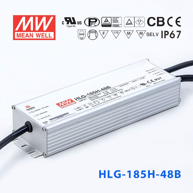 Mean Well HLG-185H-48AB Power Supply 185W 48V - Adjustable and Dimmable 3.9A - HLG-185H-48AB - powersupplymall.com