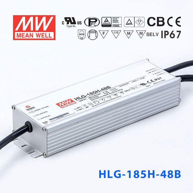 Mean Well HLG-185H-48AB Power Supply 185W 48V - Adjustable and Dimmable 3.9A - HLG-185H-48AB - powersupplymall.com