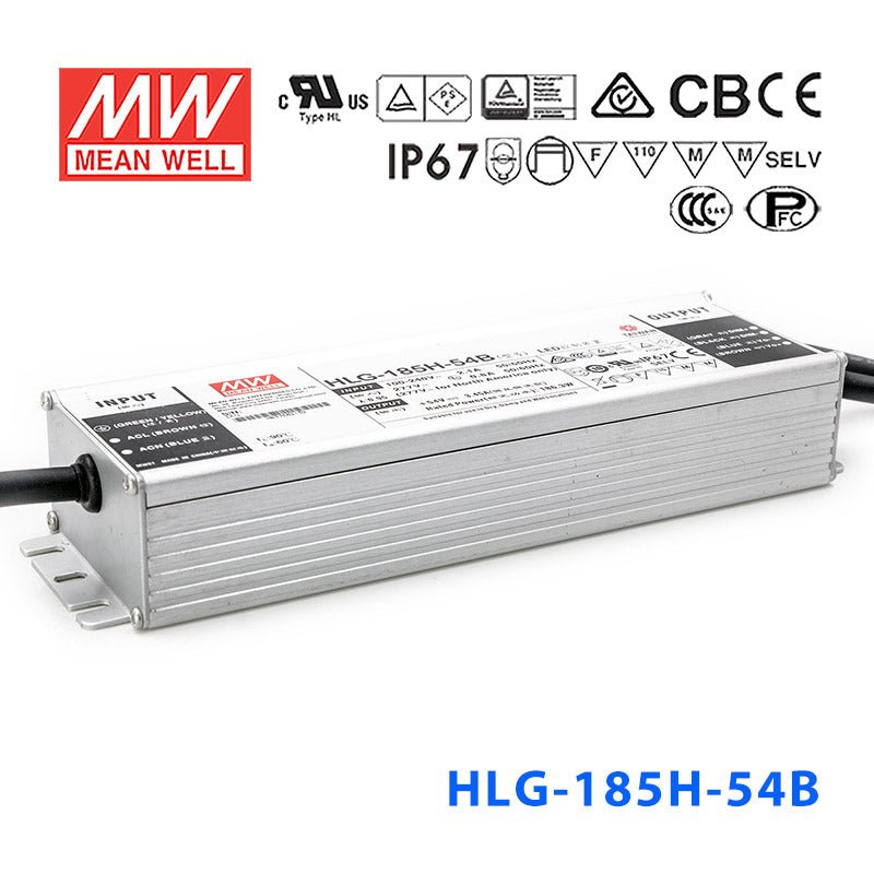 Mean Well HLG-185H-54AB Power Supply 185W 54V - Adjustable and Dimmable 3.45A - HLG-185H-54AB - powersupplymall.com