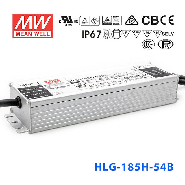 Mean Well HLG-185H-54AB Power Supply 185W 54V - Adjustable and Dimmable 3.45A - HLG-185H-54AB - powersupplymall.com