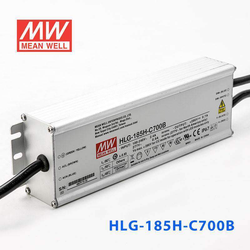 Mean Well HLG - 185H - C700B Power Supply 200.2W 700mA - Dimmable - HLG - 185H - C700B - powersupplymall.com