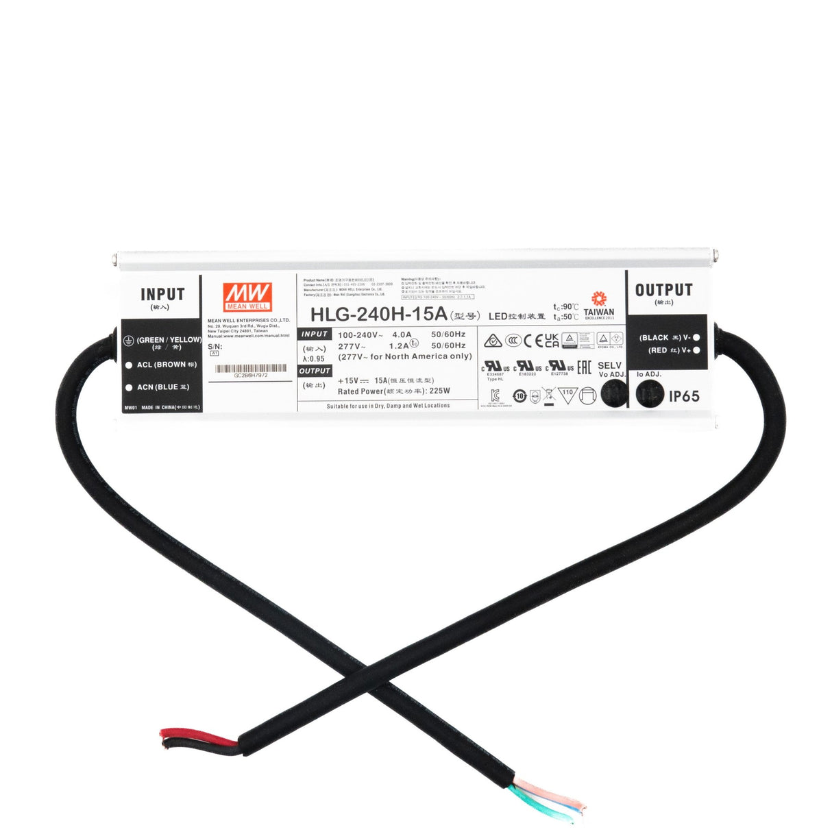 Mean Well HLG - 240H - 15A Power Supply 225W 15V - Adjustable - HLG - 240H - 15A - powersupplymall.com
