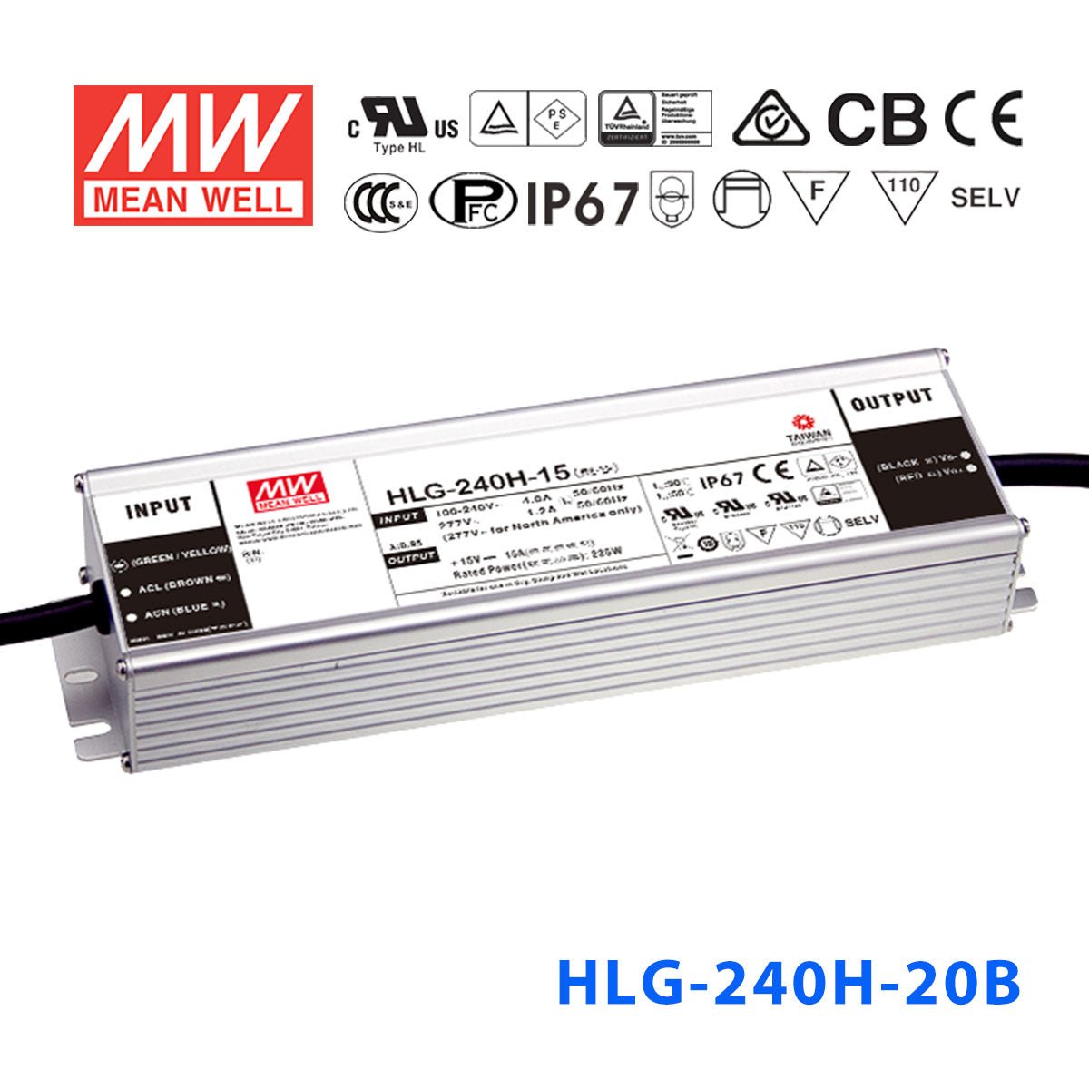Mean Well HLG-240H-20AB Power Supply 240W 20V - Adjustable and Dimmable 12A - HLG-240H-20AB - powersupplymall.com