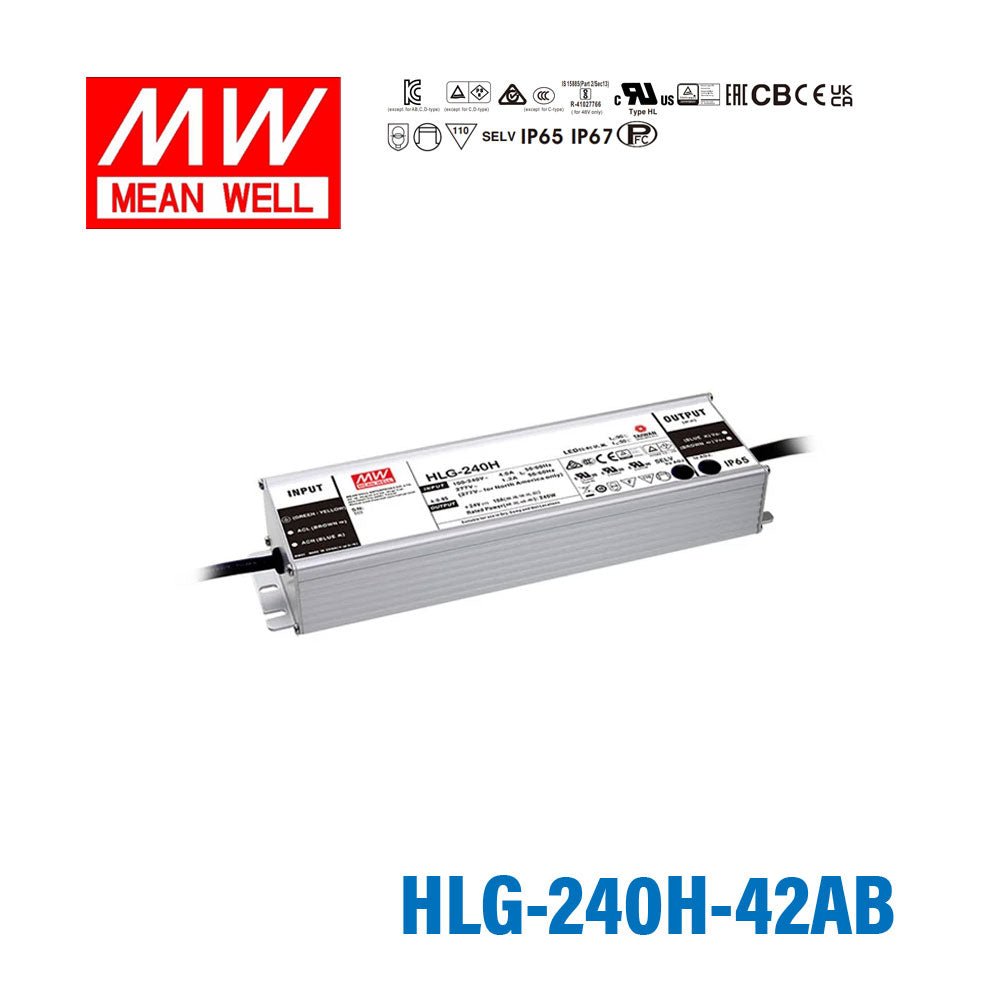 Mean Well HLG-240H-42AB Power Supply 240W 42V - Adjustable and Dimmable 5.72A - HLG-240H-42AB - powersupplymall.com